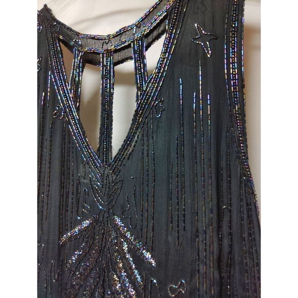 Vintage St. Honore 1920s-Inspired 100% Silk Black Beaded Flapper Dress Medium - Picture 5 of 9